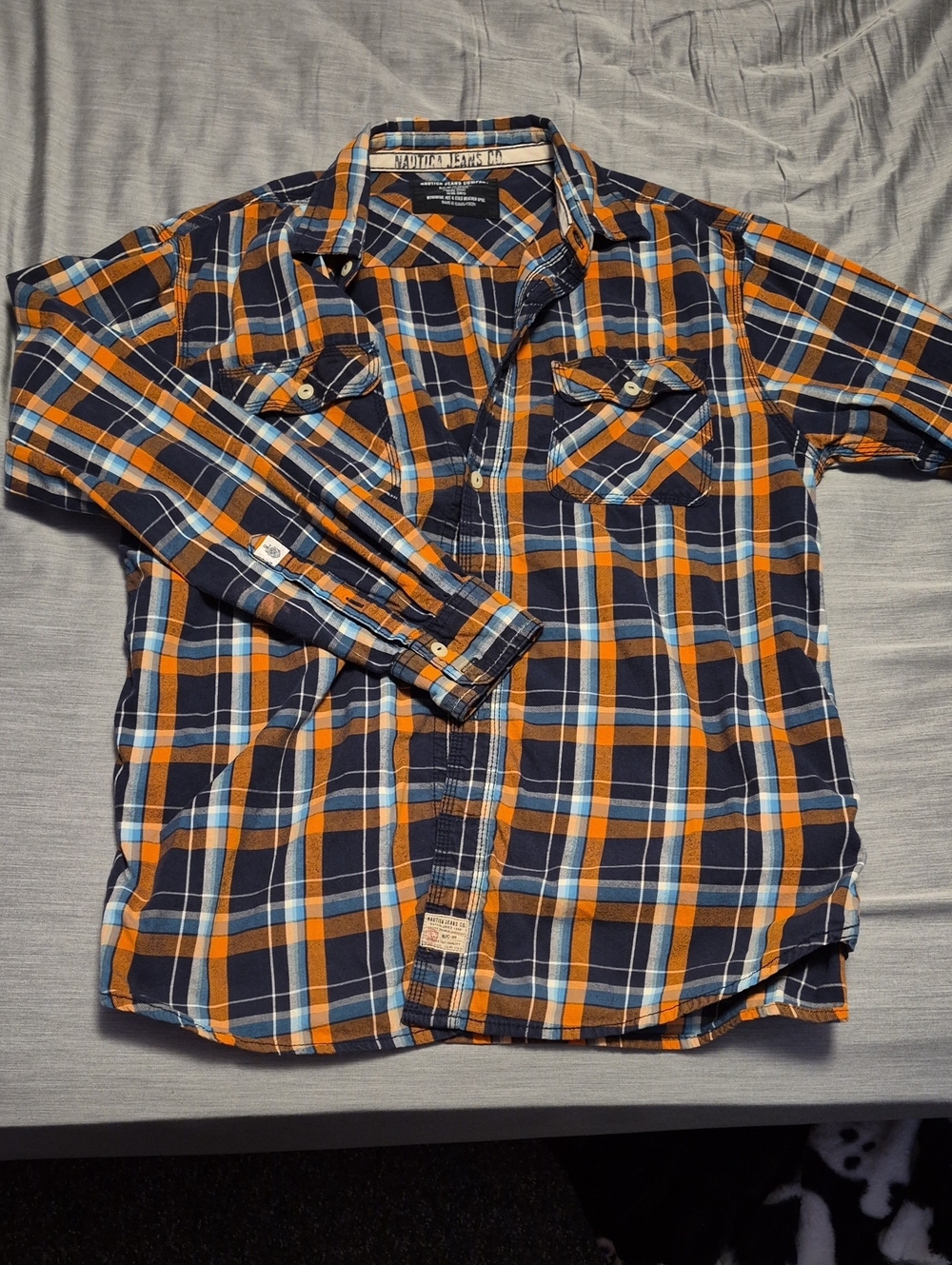 Plaid Button-Down Shirt - Navy & Orange